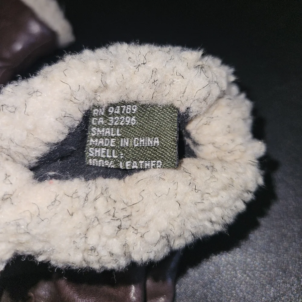 Women's Sherpa Lined Chocolate Brown Leather Gloves Size S